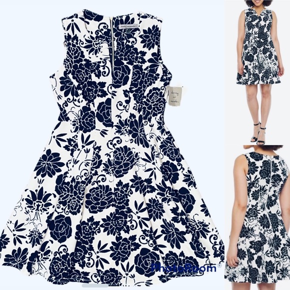 Danny \u0026 Nicole | Dresses | Danny And Nicole Navy Ivory Fit And Flare  Textured Dress Size 4p Or 6p Petite | Poshmark